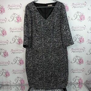 Planet dress V-neck, polkadot, abstract, Chic Black and White Long Sleeve Dress